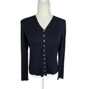 Lord & Taylor 100% Silk Ribbed Button Front Cardigan Sweater Sz M Quiet Luxury